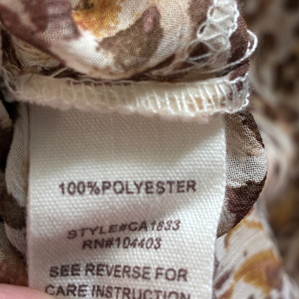 By The River Top Womens Large Brown Leopard Metallic Sheer Smocked Cuff Flowy - Picture 9 of 10